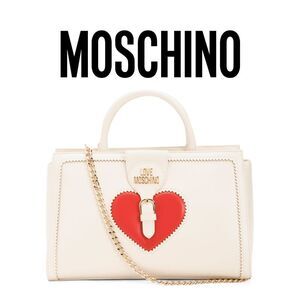 NWT LOVE MOSCHINO Red Heart Beige Satchel Shoulder Handbag MSRP $455